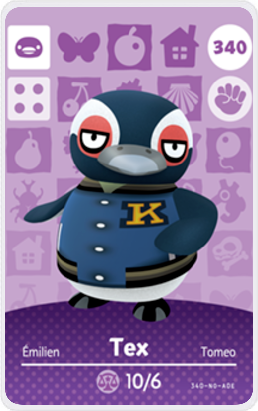 Tex - Villager NFC Card for Animal Crossing New Horizons Amiibo