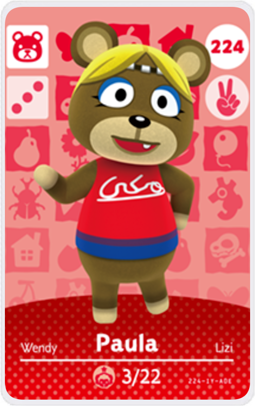 Paula - NFC Tag Game Cards for the Animal Crossing For New Horizons. Compatible with New Horizon.