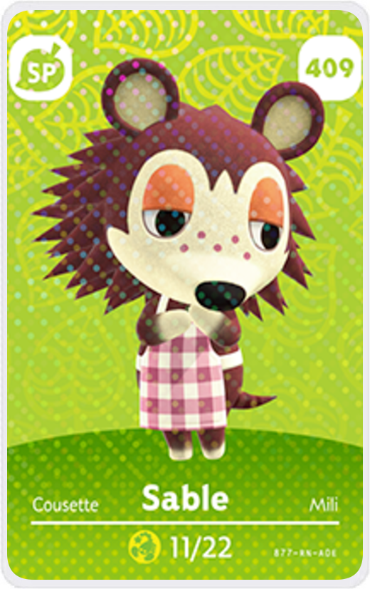 Sable - Villager NFC Card for Animal Crossing New Horizons Amiibo